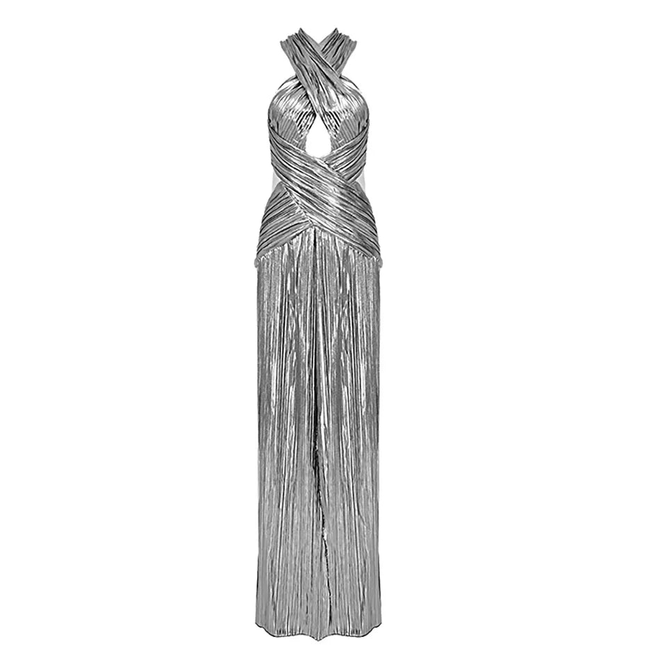 Silver Criss Cross Maxi Dress