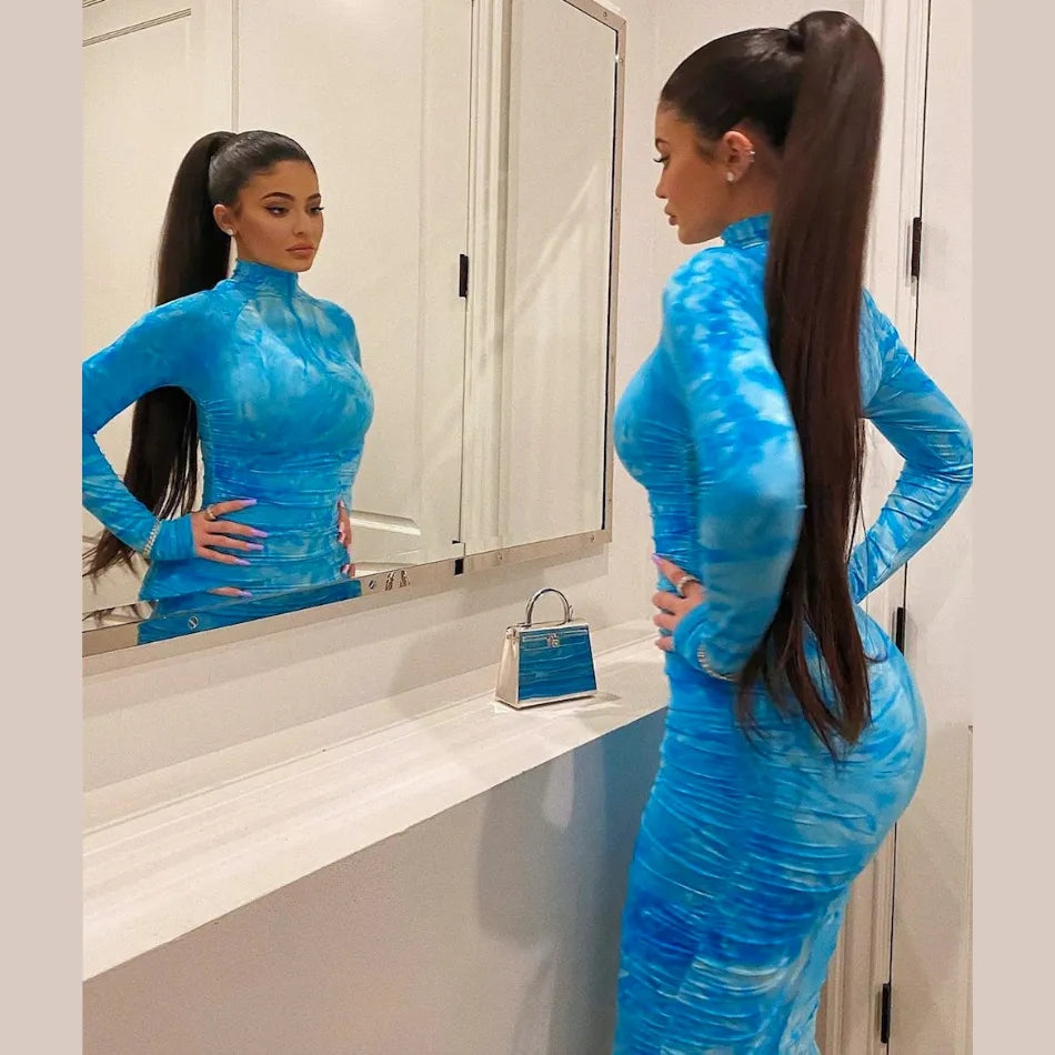 Sky Blue Tie Dye Ruched Dress