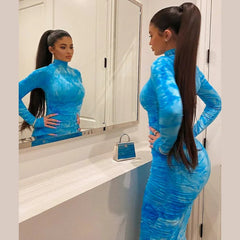 Sky Blue Tie Dye Ruched Dress