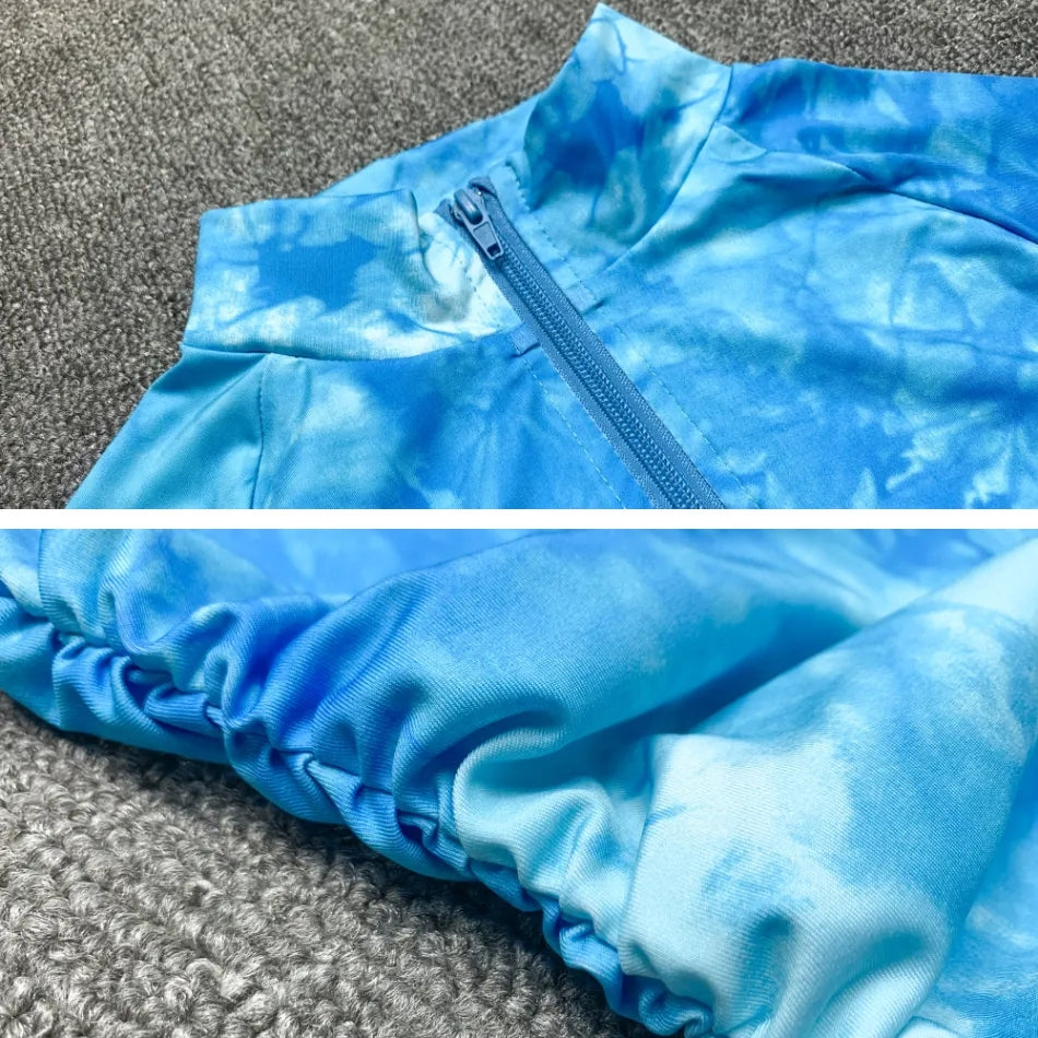 Sky Blue Tie Dye Ruched Dress