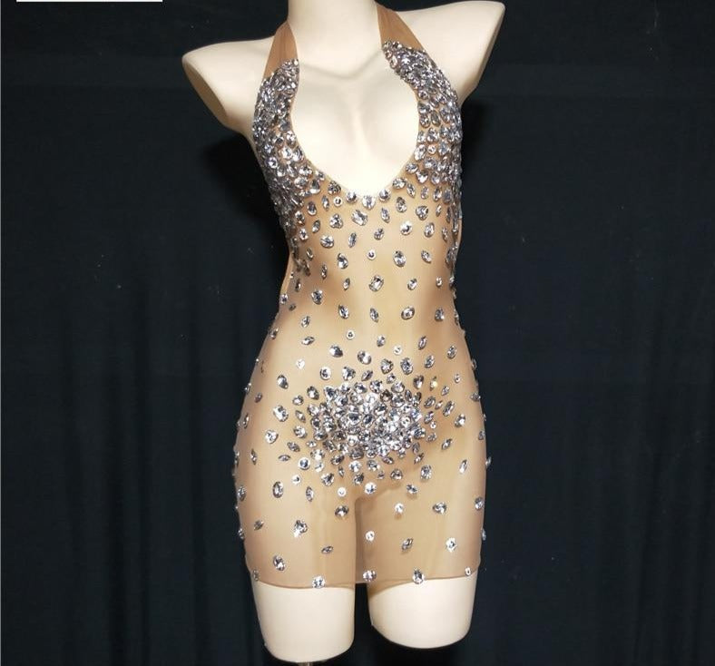 Sparkly Rhinestone Mesh Dress