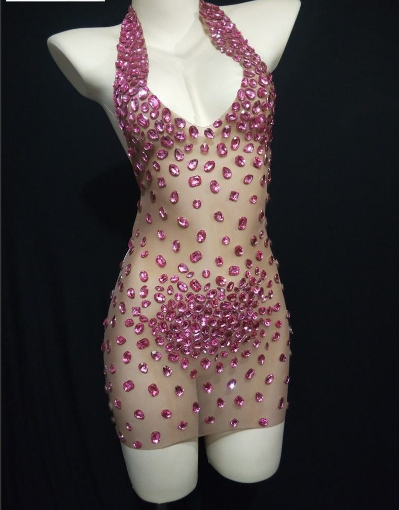 Sparkly Rhinestone Mesh Dress