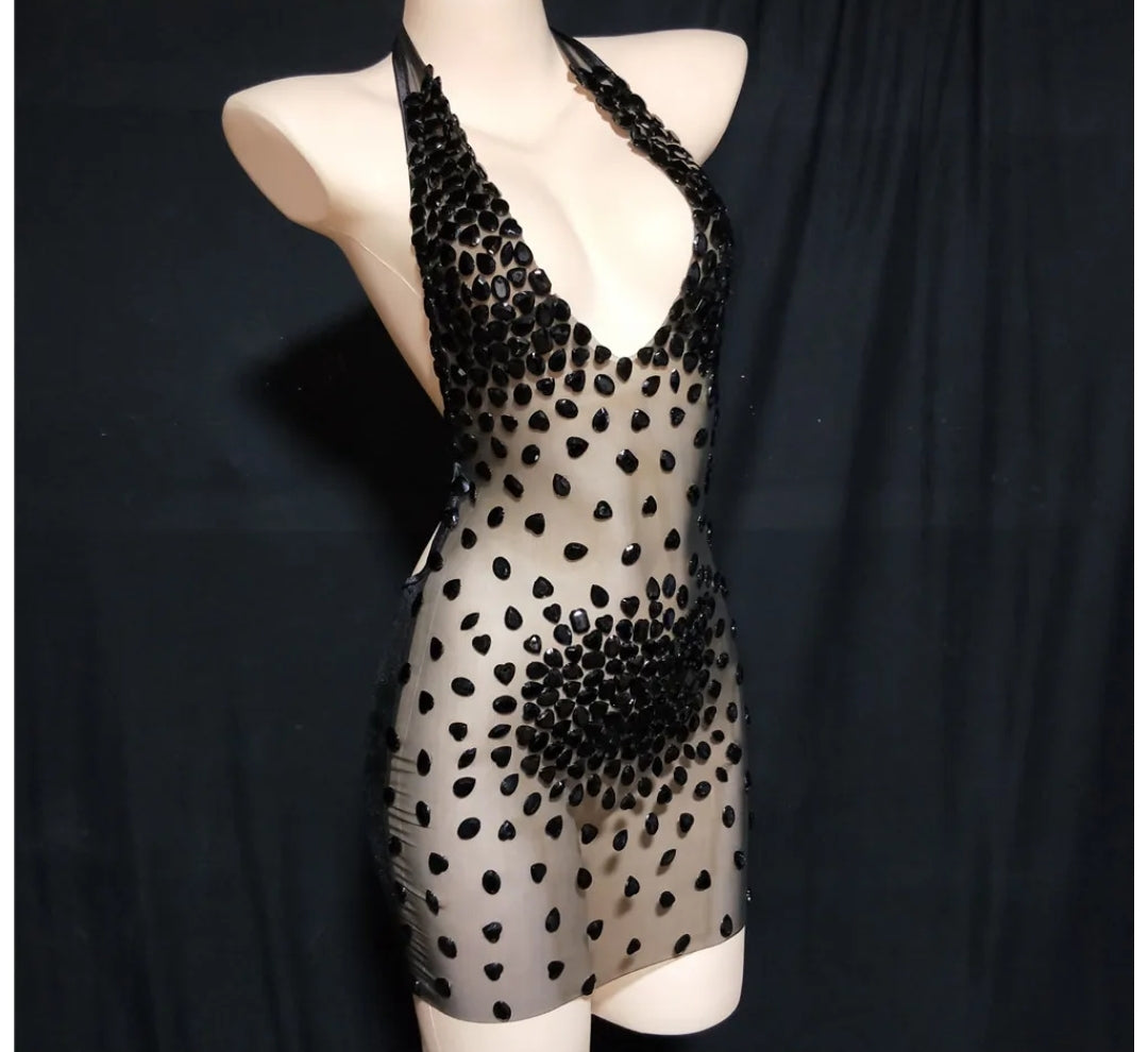 Sparkly Rhinestone Mesh Dress