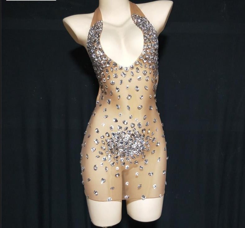Sparkly Rhinestone Mesh Dress