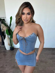 Stephania Denim Skirt Set