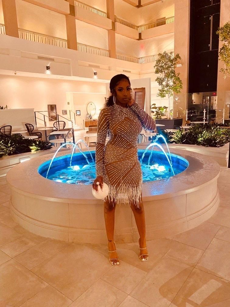 Stoni Pearls Fringe Mesh Dress