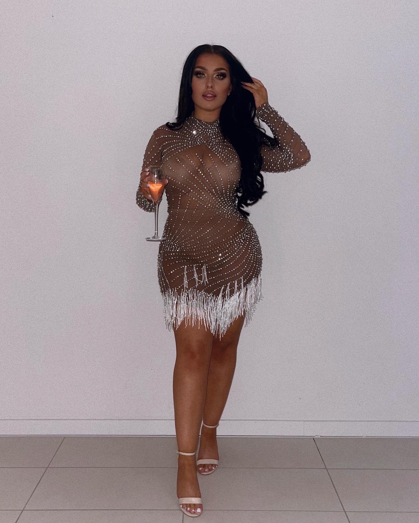 Stoni Pearls Fringe Mesh Dress