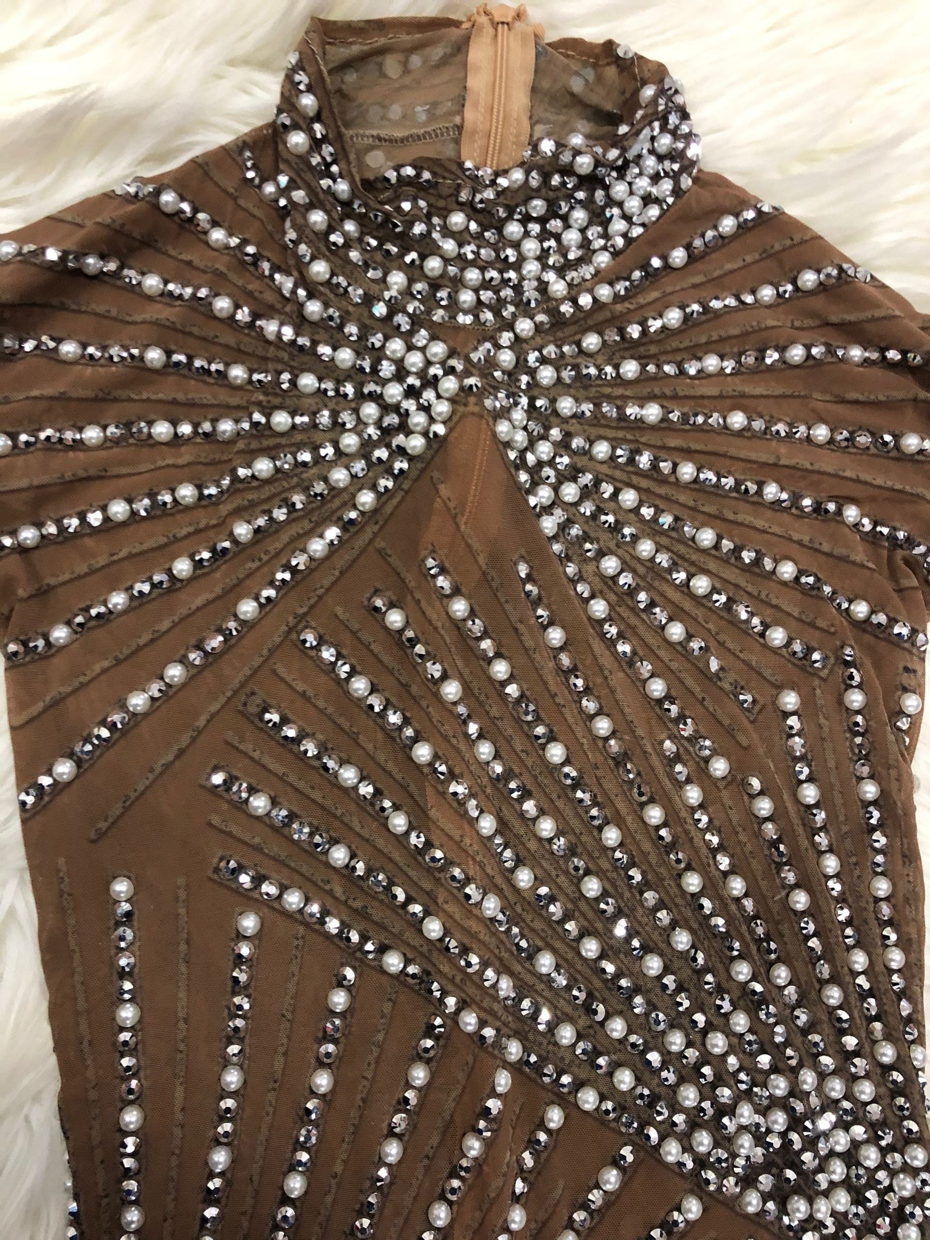 Stoni Pearls Fringe Mesh Dress