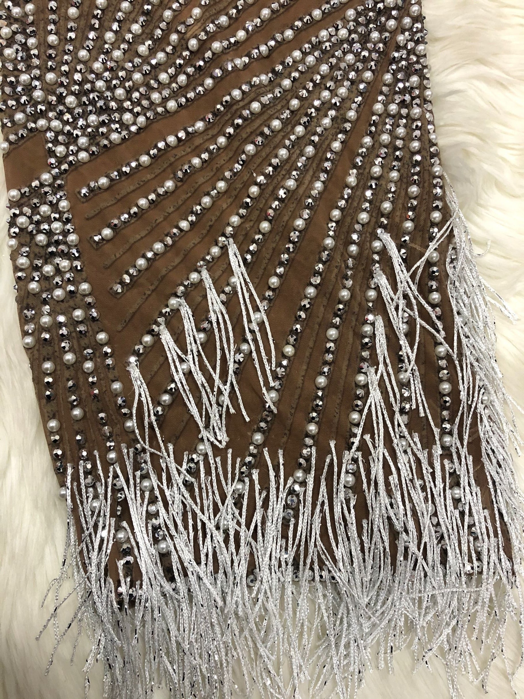 Stoni Pearls Fringe Mesh Dress