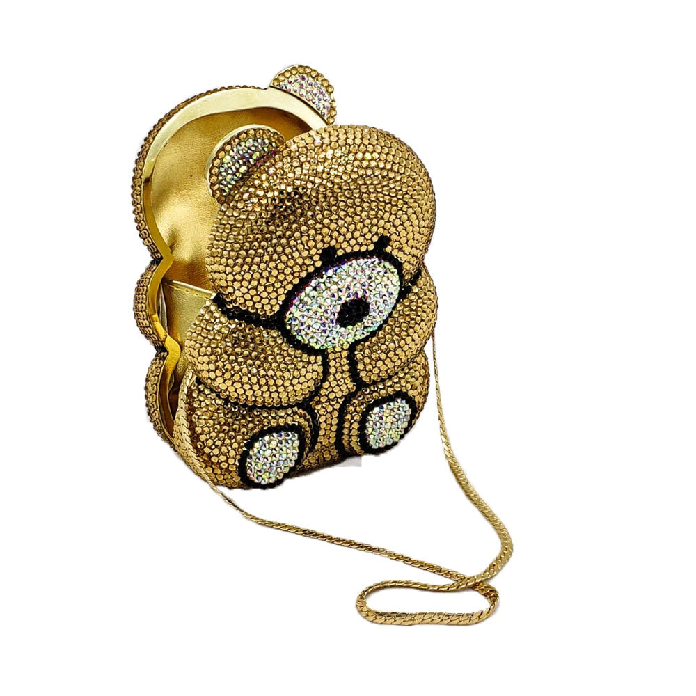Teddy Bear Crystal Clutch Handbag