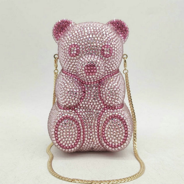 Teddy Bear Crystal Clutch Handbag