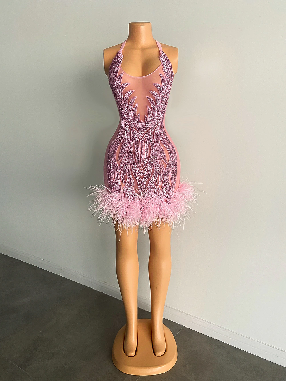 The One Crystal Feather Mini Dress