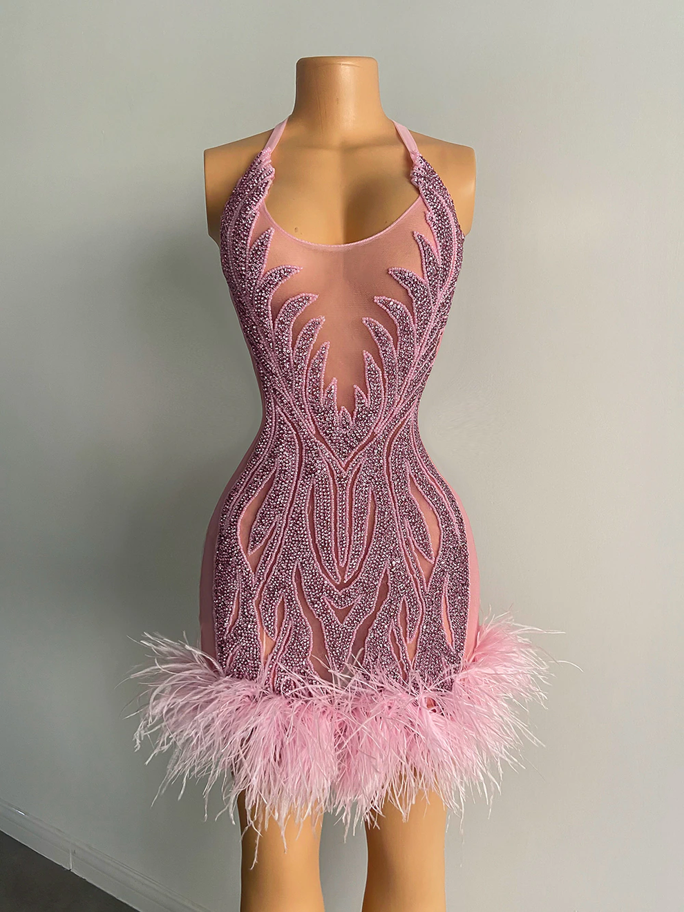 The One Crystal Feather Mini Dress