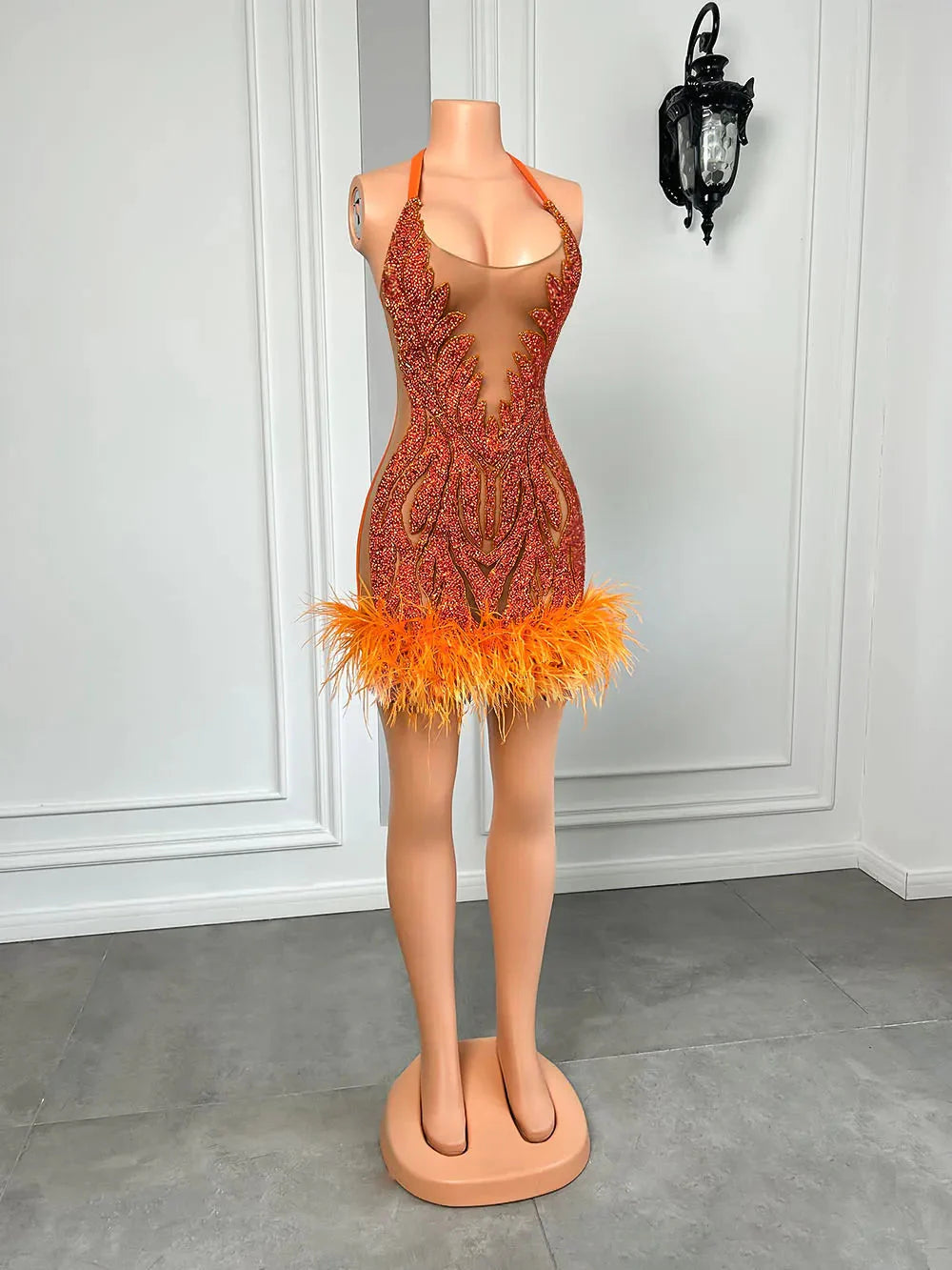 The One Crystal Feather Mini Dress