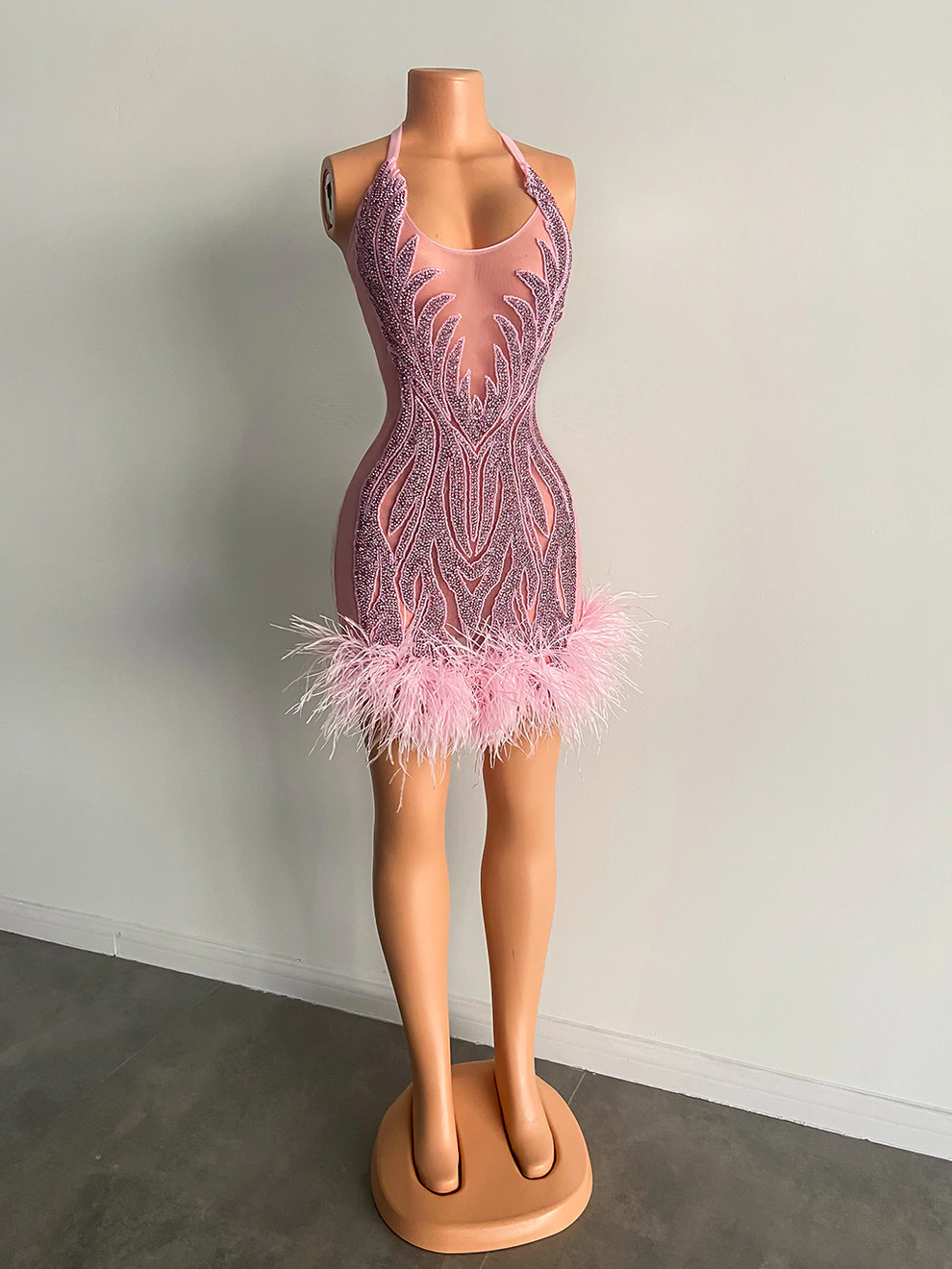 The One Crystal Feather Mini Dress