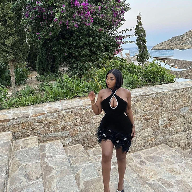 Tia Feather Bandage Mini Dress