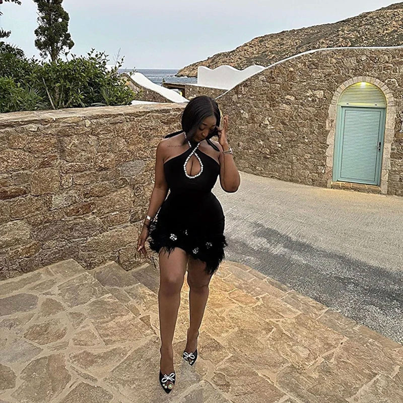 Tia Feather Bandage Mini Dress