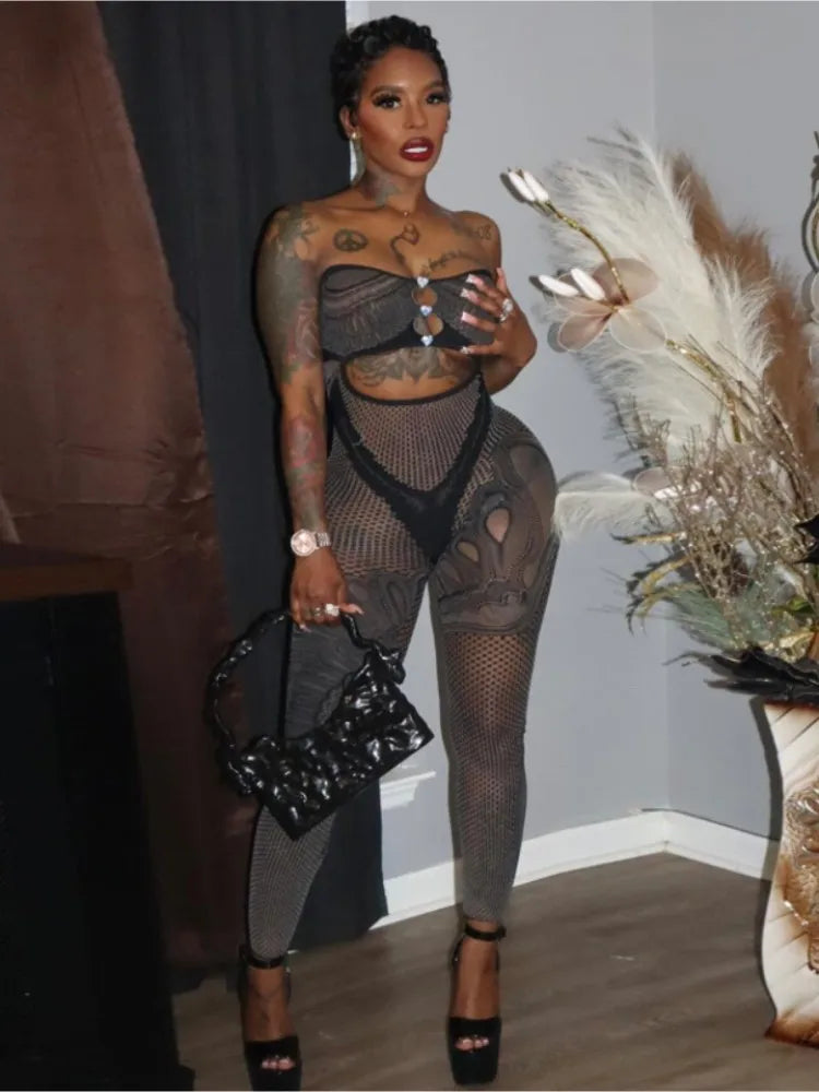 Tysha Mesh Strapless Jumpsuit