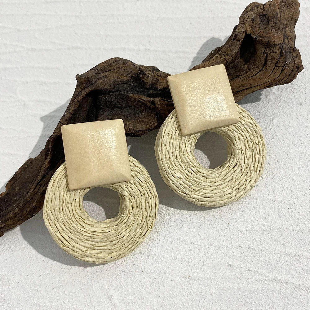 Woven Raffia Dangle Earrings