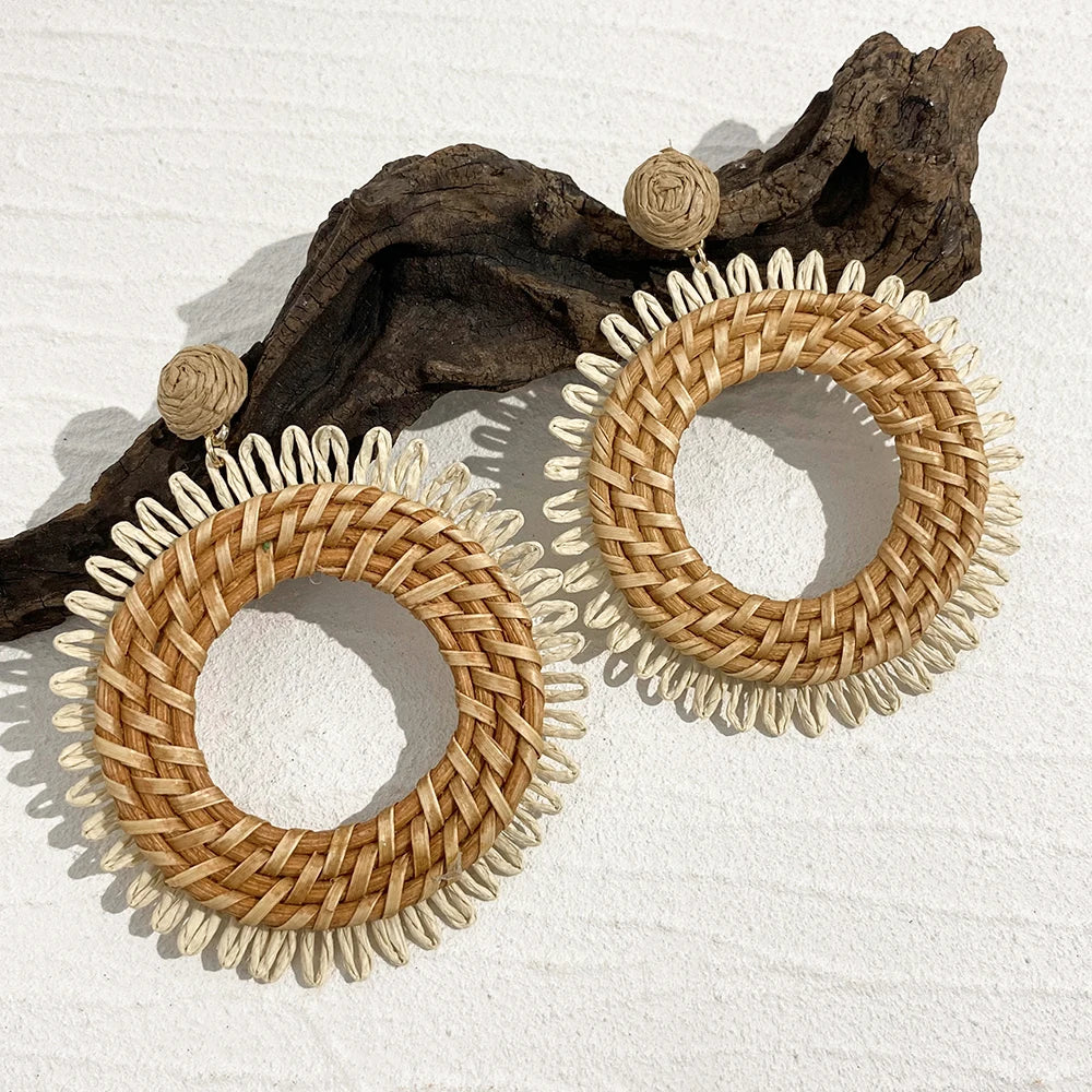 Woven Raffia Dangle Earrings