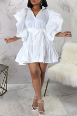 Satin Solid V-Neck A-Line Mini Dress