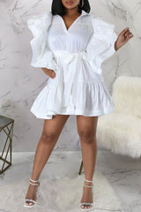 Satin Solid V-Neck A-Line Mini Dress