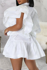 Satin Solid V-Neck A-Line Mini Dress