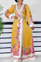 Printed V-Neck Swing Maxi Dress