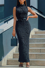 Sleeveless Cutout Bubble Maxi Dress