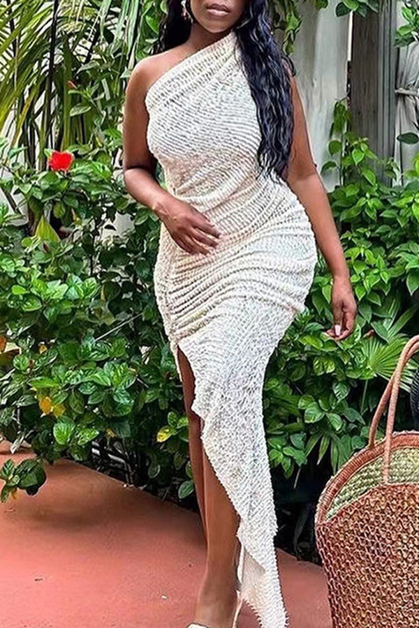Fashion One Shoulder Irregular Hem Slim Maxi Dress