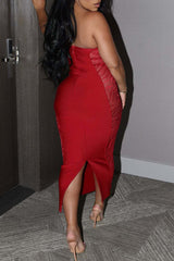 Strapless Hollow Stitching Slim Maxi Dress