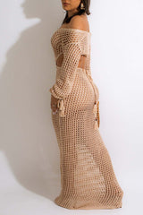 Beach Knit Deep V Neck Maxi Dress