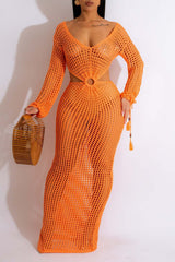 Beach Knit Deep V Neck Maxi Dress