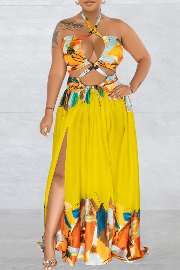 Contrast Tie Sleeveless Wrap Maxi Dress