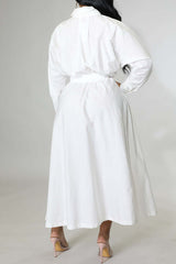 Micro Stretch Tunic Long Sleeve Shirt Midi Dress