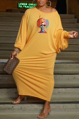 Casual Shoulder Print Dolman Sleeve Maxi Dress