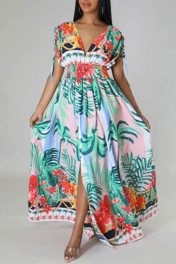 Casual Sleeveless French Print Maxi Dress