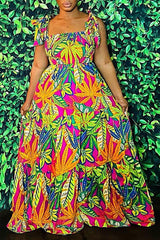 Plus Size Printed Lace Up Maxi Dress