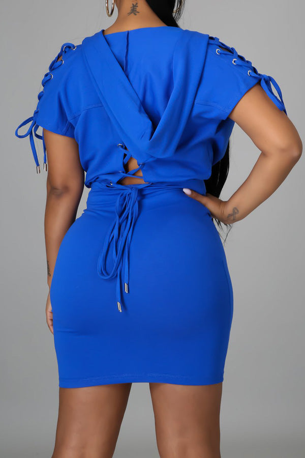 Casual Solid Color Tie Hooded Mini Dress