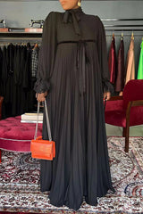 Solid Panel Pleated Maxi Dress