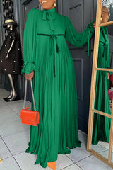 Solid Panel Pleated Maxi Dress