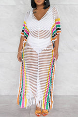 Knitted Tassel Colorblock Beach Dress
