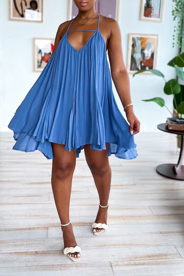 Casual Solid Color Loose Flowy Sling Halter Dress