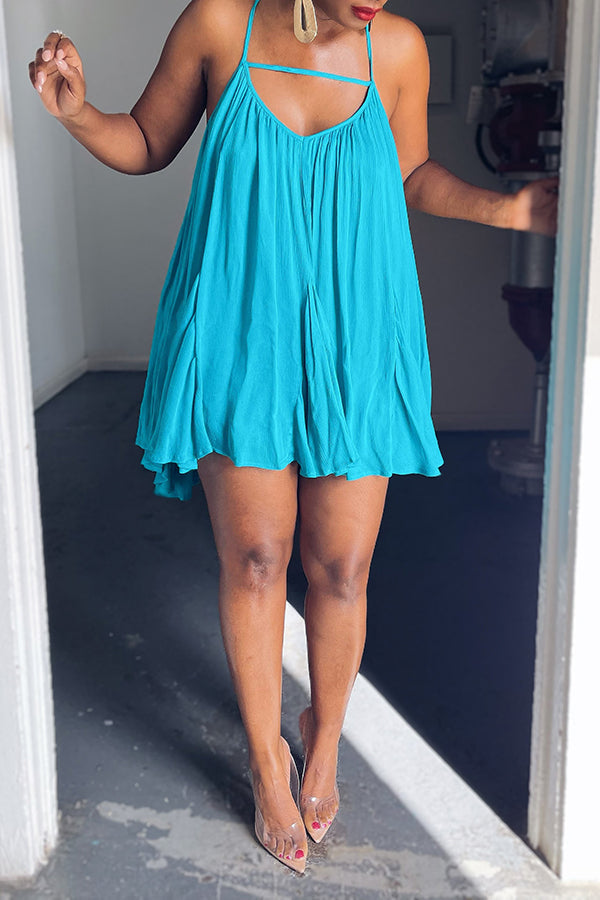 Casual Solid Color Loose Flowy Sling Halter Dress