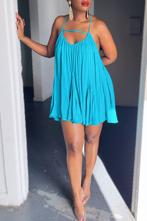 Casual Solid Color Loose Flowy Sling Halter Dress