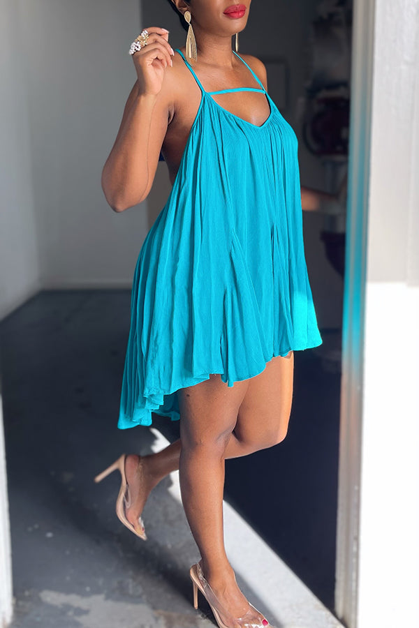 Casual Solid Color Loose Flowy Sling Halter Dress