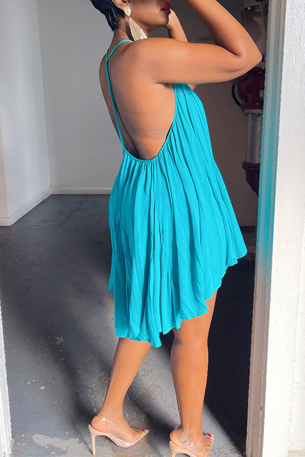 Casual Solid Color Loose Flowy Sling Halter Dress