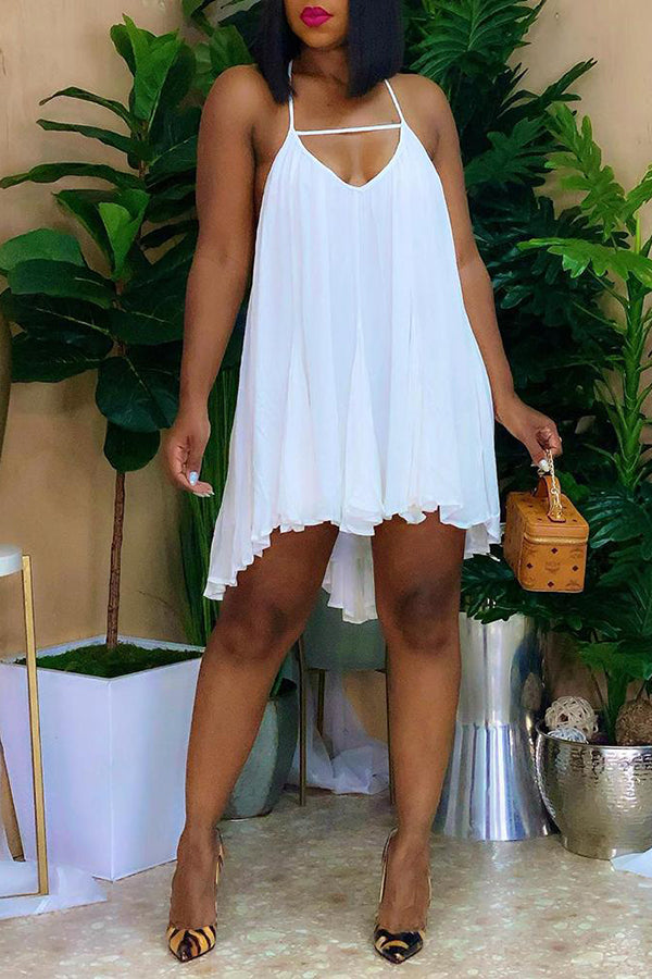 Casual Solid Color Loose Flowy Sling Halter Dress