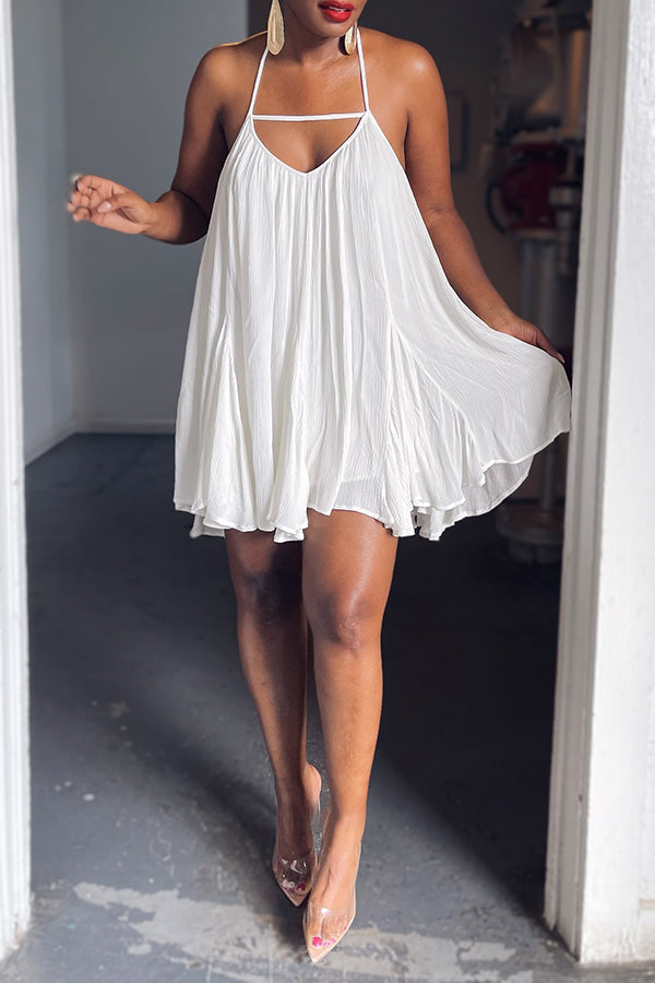 Casual Solid Color Loose Flowy Sling Halter Dress