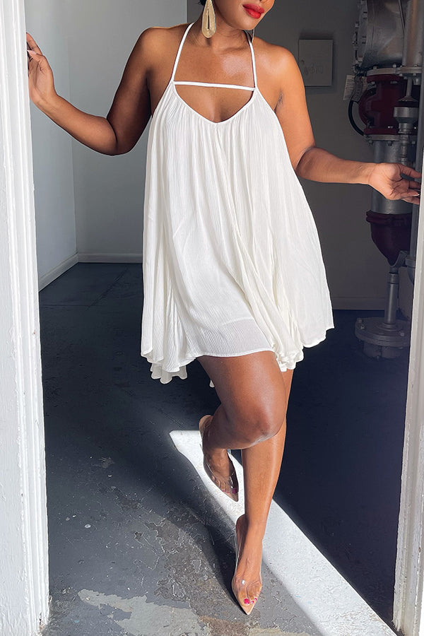 Casual Solid Color Loose Flowy Sling Halter Dress